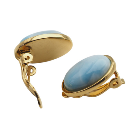 Klipsy- Larimar owal w srebrze złoconym