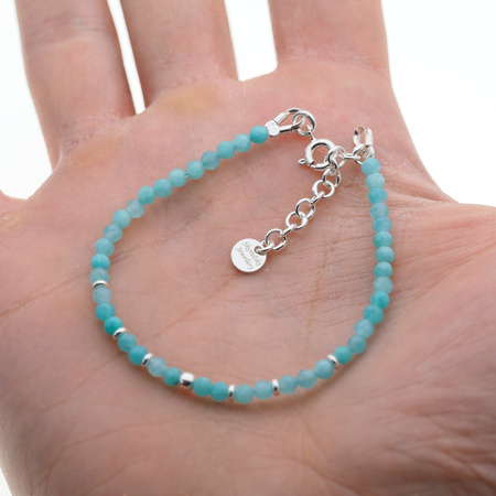 Bransoletka regulowana - Amazonit fasetowane kulki i srebro
