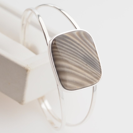 Bransoletka sztywna - Krzemień Pasiasty prostokąt i srebro