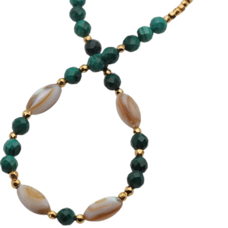 Naszyjnik długi - Malachit, muszla, hematyt i srebro złocone