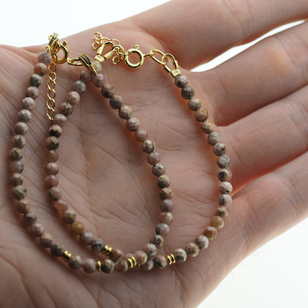 Bransoletka - Rodochrozyt kulki i srebro pozłacane 