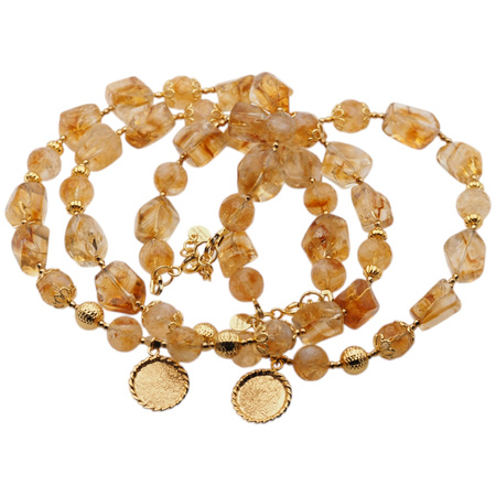 Naszyjnik - Cytryn, złoty hematyt i srebro złocone