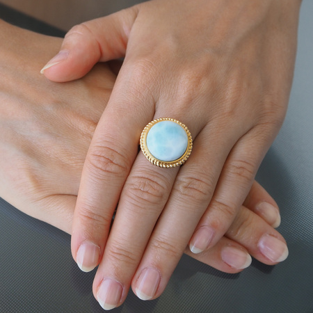 Pierścionek regulowany - okrągły Larimar w srebrze złoconym