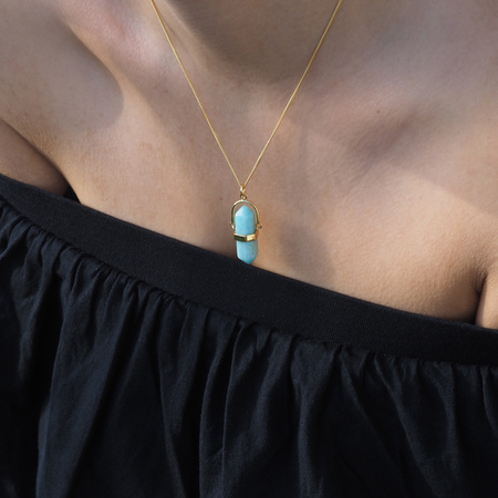 Naszyjnik - Amazonit sopel w okuciu na łańcuszku złoconym