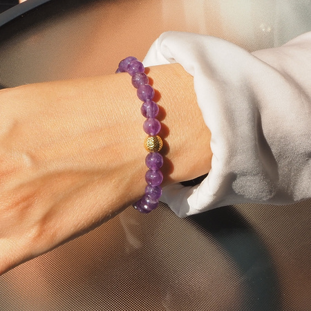 Bransoletka - Ametyst fasetowane kulki 8mm i srebro złocone