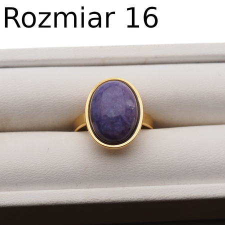 Pierścionek regulowany z Czaroitem w srebrze podwójnie złoconym