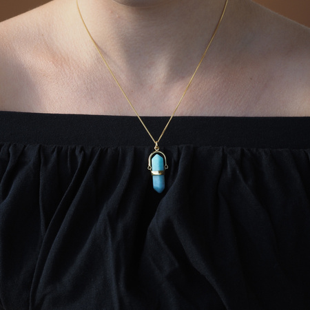 Naszyjnik - Amazonit sopel w okuciu na łańcuszku złoconym