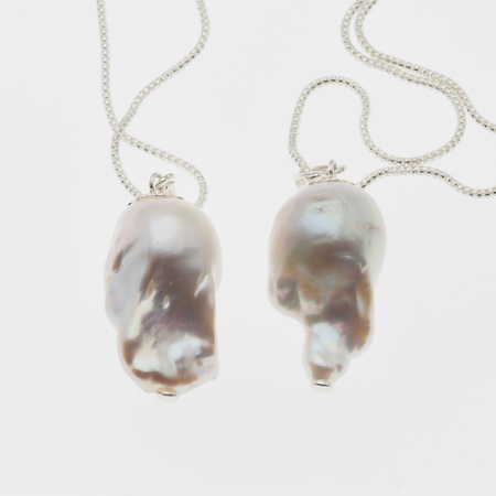 Naszyjnik srebrny - barokowa Perła biała na łańcuszku 60 cm