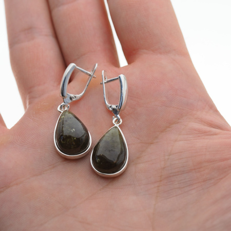 Kolczyki z zielonym Granatem w srebrze - łzy.