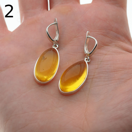 Kolczyki - transparentny Bursztyn i srebro