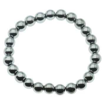 Bransoletka na gumce - Hematyt srebrny kulki 8 mm