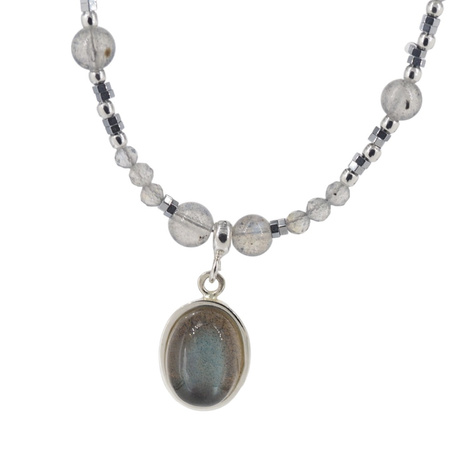 Naszyjnik z zawieszką - Labradoryt i srebro
