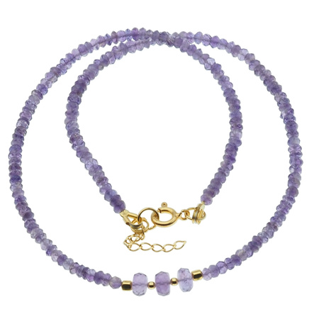 Naszyjnik regulowany - Ametyst fasetowane oponki i srebro złocone