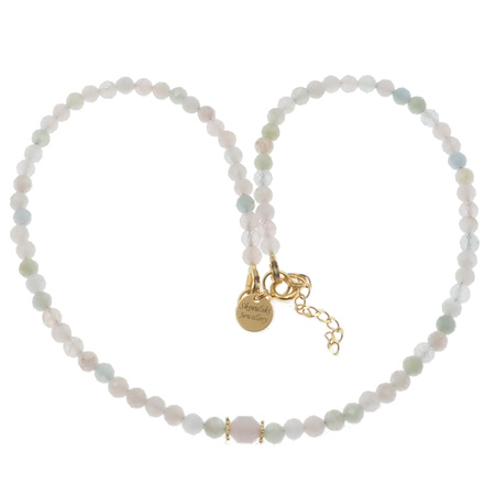 Naszyjnik - Morganit fasetowane kulki i srebro złocone