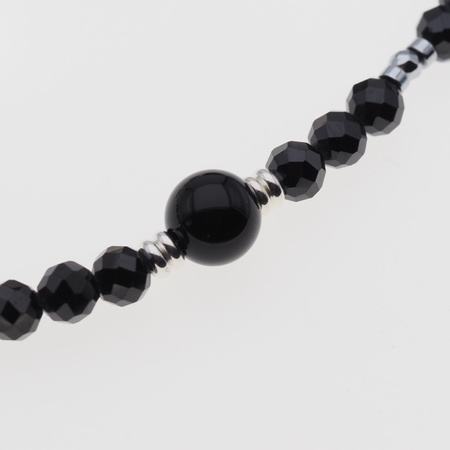 Naszyjnik - Spinel fasetowane kulki, Hematyt i srebro