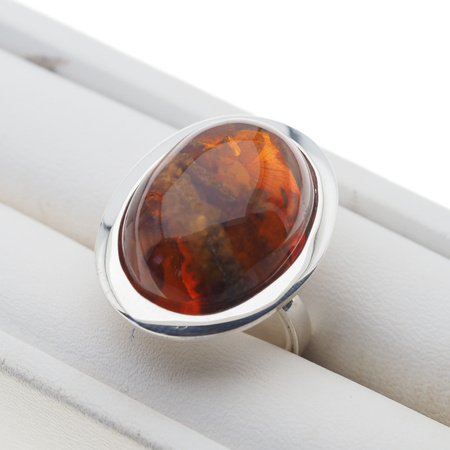 Pierścionek regulowany - Koniakowy Bursztyn owalny w srebrze