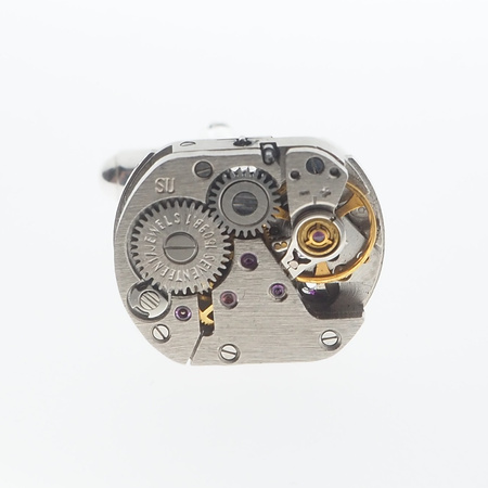 Spinki do mankietów z mechanizmem zegarka w srebrze.