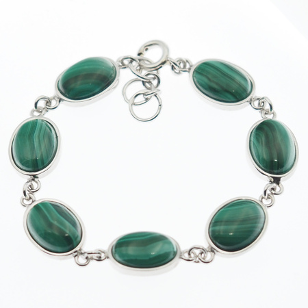 Bransoletka z owalnym malachitem w srebrze rodowanym
