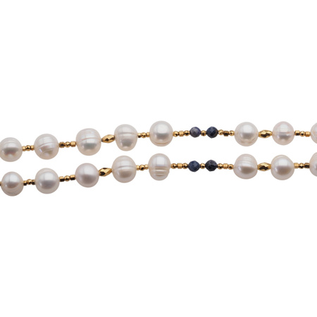 Naszyjnik - Białe Perły, Szafir, hematyt i srebro złocone