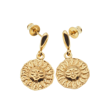 Kolczyki na wiszących sztyftach- słońce i srebro złocone