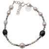 Bransoletka - Perły białe, czarne, hematyt i srebro