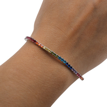 Bransoletka sprężynująca - kolorowe cyrkonie w srebrze