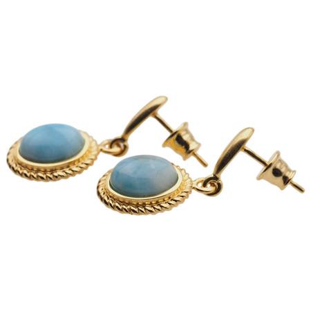 Kolczyki wiszące sztyfty - Larimar owalny w srebrze złoconym