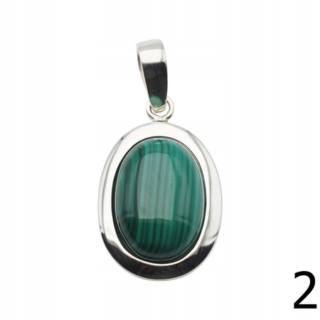 Zawieszka z owalnym malachitem w srebrze