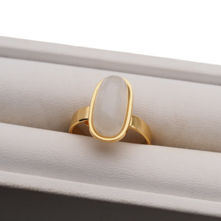 Pierścionek regulowany - Kamień Księżycowy owal i srebro złocone