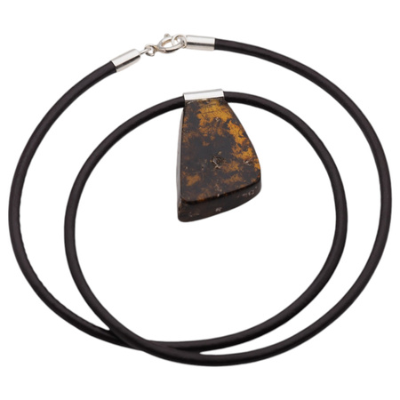 Naszyjnik  na rzemieniu - Bursztyn i srebro