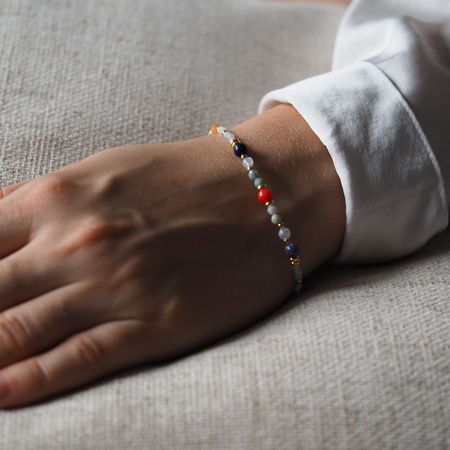 Bransoletka znak zodiaku rak - mix kamieni i srebro złocone