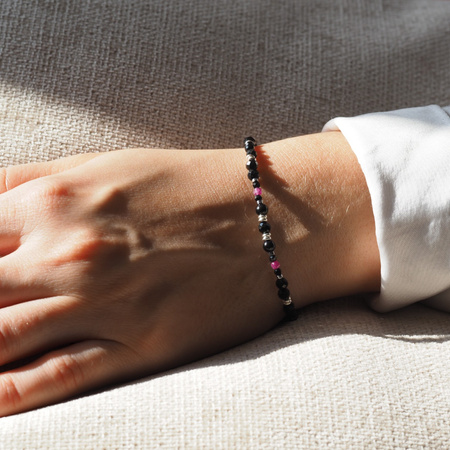 Bransoletka regulowana - Spinel, Rubin, Turmalin, Hematyt i srebro