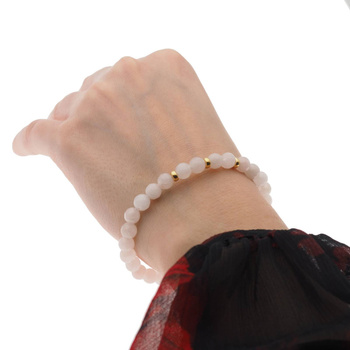 Bransoletka 18,5 cm - fasetowany Kwarc Różowy kulki i srebro złocone