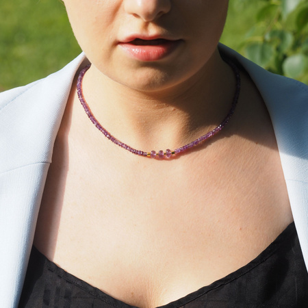 Naszyjnik regulowany - Ametyst fasetowane oponki i srebro złocone