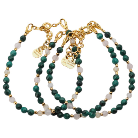 Bransoletka mix - Malachit, Kwarc Różowy, Cytryn, Hematyt i srebro złocone