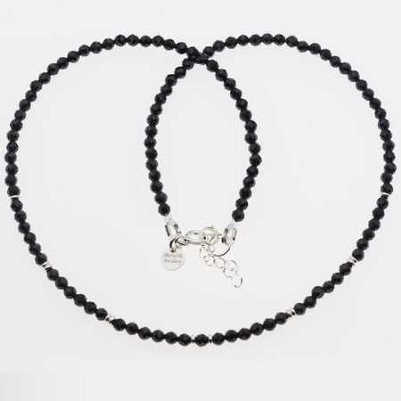 Naszyjnik regulowany - Turmalin czarny fasetowane kulki i srebro