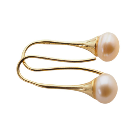 Kolczyki trąbki- łososiowe, okrągłe Perły w srebrze złoconym