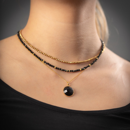 Naszyjnik srebrny złocony - cięty Onyks okrągły na łańcuszku