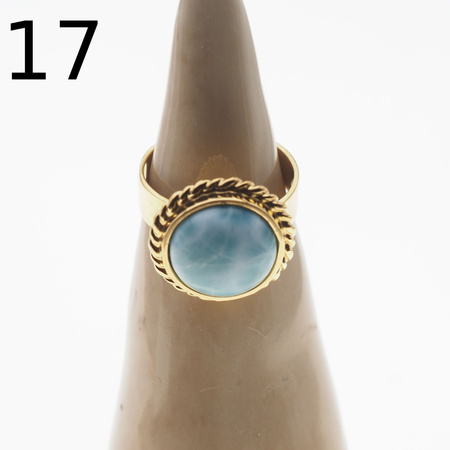Pierścionek regulowany - okrągły Larimar 12-13mm w srebrze złoconym