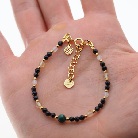 Bransoletka mix - Turmalin, cytryn, kwarc różowy i srebro złocone