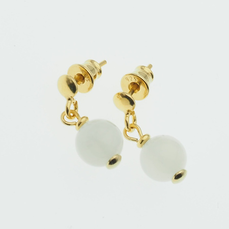 Kolczyki wiszące sztyfty - Kamień Księżycowy kulki i srebro złocone