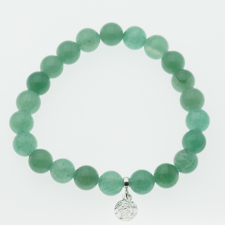 Bransoletka 19 cm - Awenturyn kulki i srebrna młotkowana blaszka