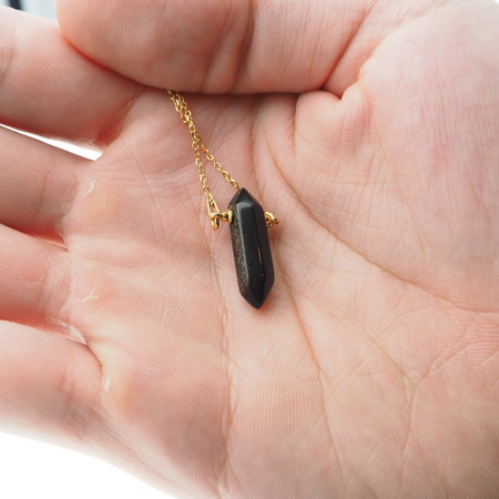 Naszyjnik - Obsydian złoty sopel na łańcuszku srebrnym złoconym