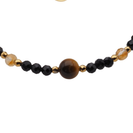 Bransoletka mix - Turmalin, cytryn, kwarc różowy i srebro złocone