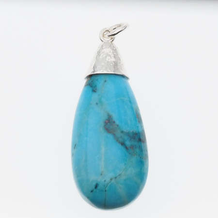 Zawieszka - Turkus łza 34x15 mm w srebrze młotkowanym