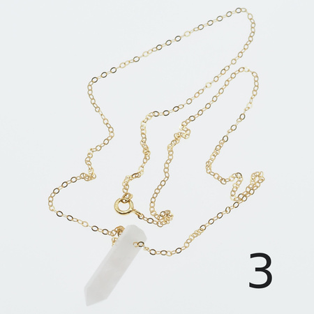 Naszyjnik - Kwarc Różowy mały sopel na łańcuszku srebrnym złoconym