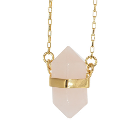 Naszyjnik - Kwarc Różowy sopel w okuciu na łańcuszku