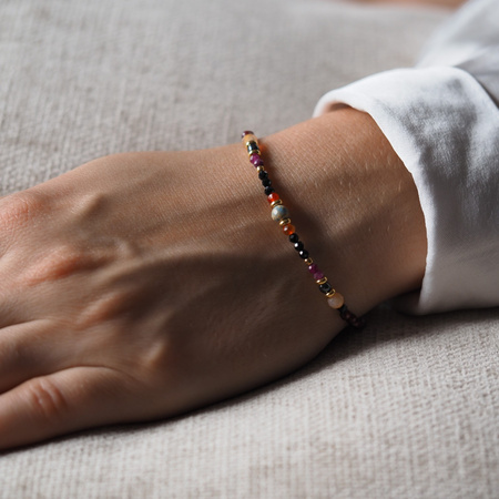 Bransoletka znak zodiaku baran - mix kamieni i srebro złocone