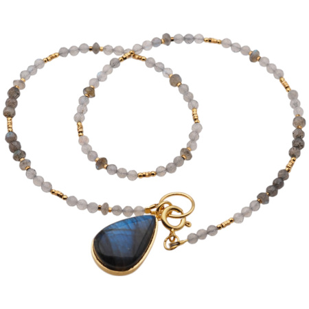 Naszyjnik z zawieszką - Labradoryt i srebro złocone