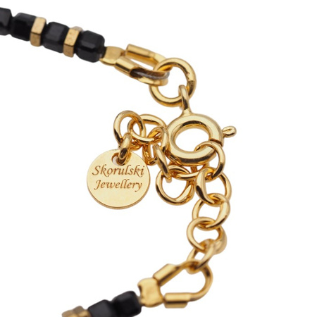 Bransoletka obfitości i ochrony - Cytryn, Turmalin czarny, Kwarc Różowy, koniczynka i srebro złocone